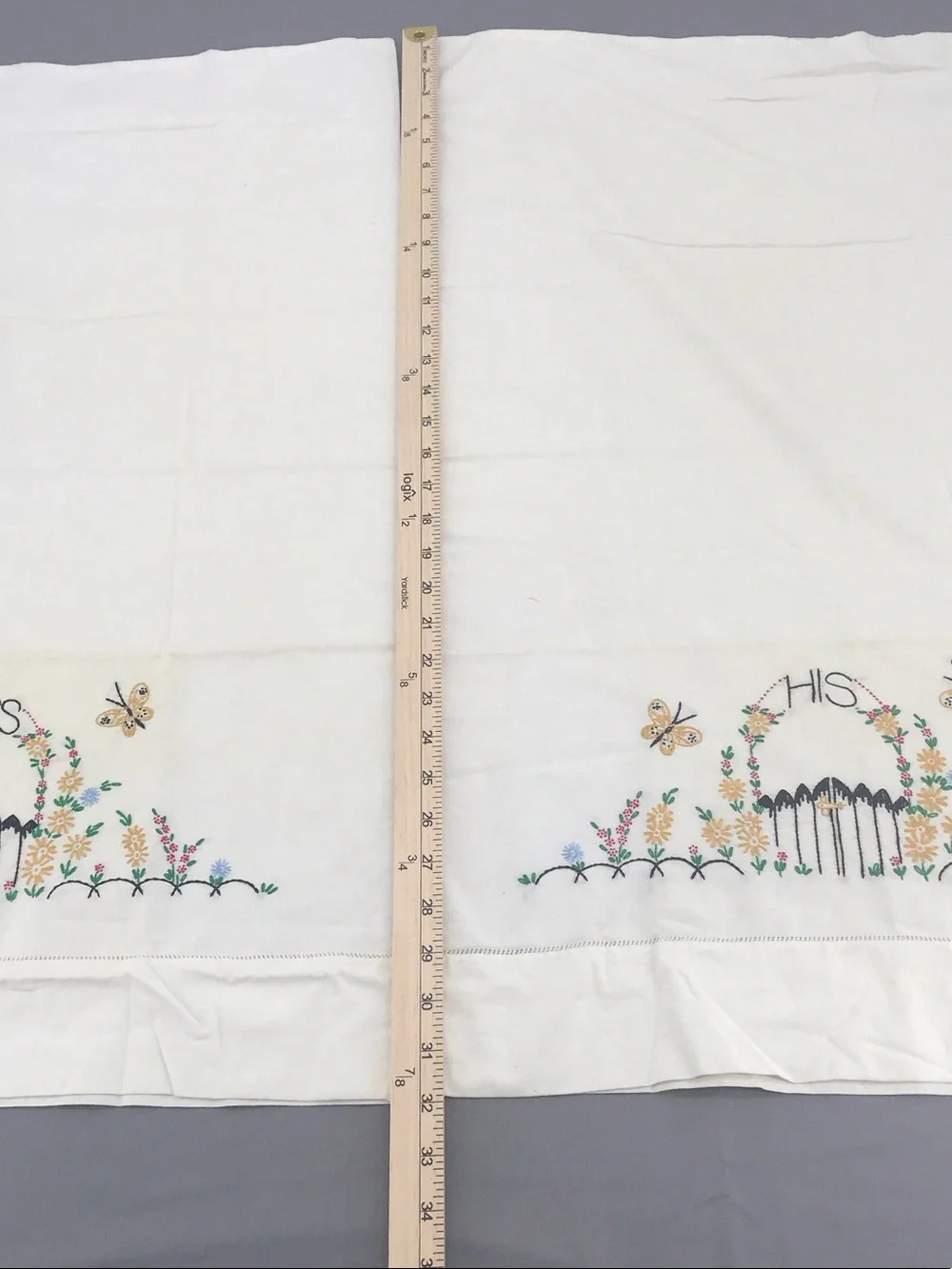 Embroidered 'His' and 'Hers' Pillowcase Set - Cream with Floral Detail